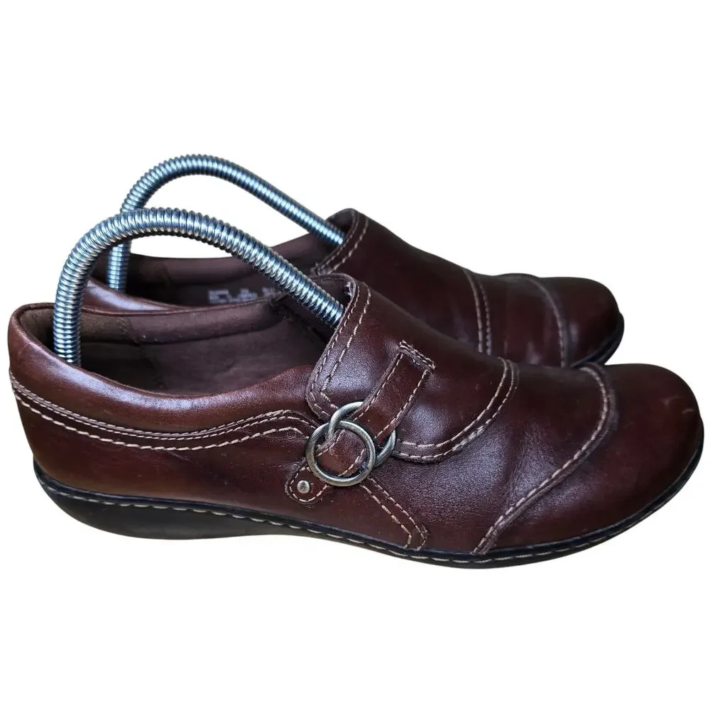Women's Clarks Bendables Ashland Alpine Slip-On Loafers Brown Leather Womens 9.5